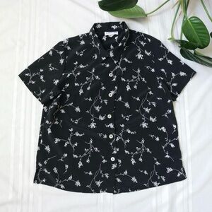 Tower Hill black floral button down blouse